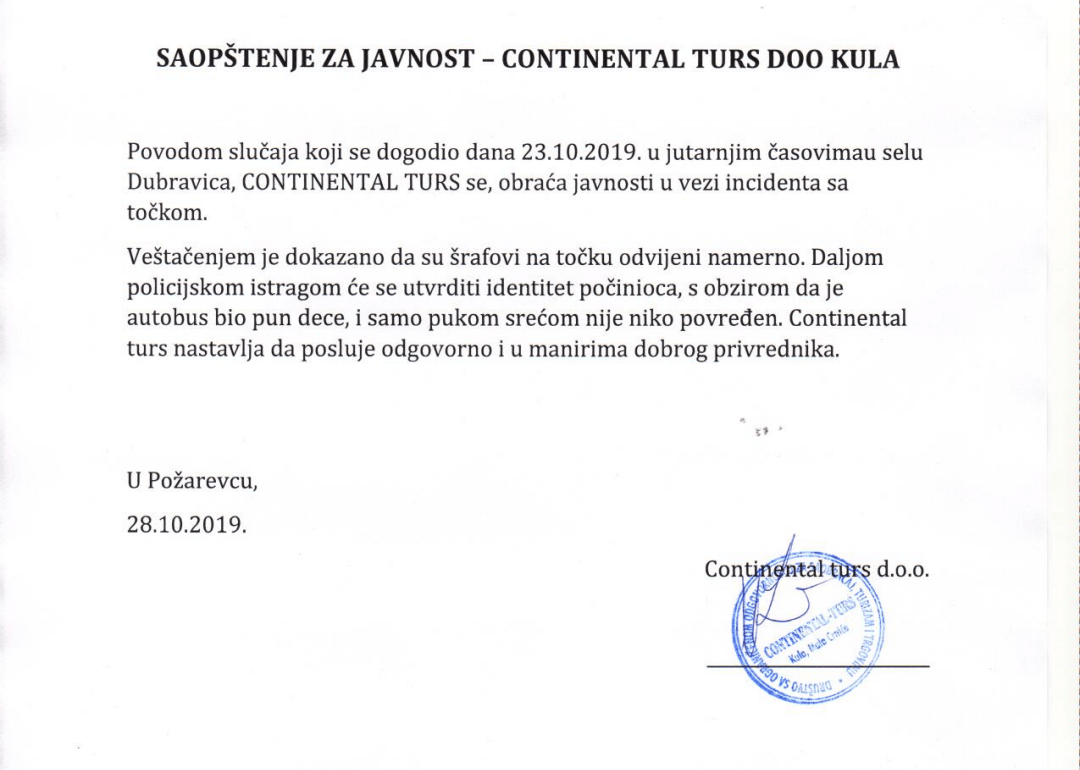 Continental turs se oglasio povodom otpadanja točka na autobusu – Šrafovi na točku ODVIJENI namerno