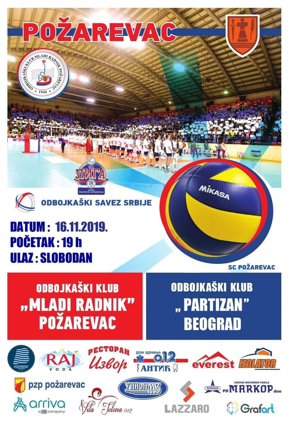 Ok“ Mladi radnik“ – Ok “ Partizan“ – Večeras od 19 časova